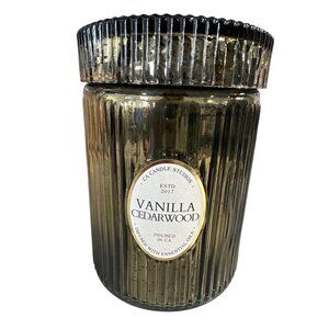 Leoben Co Vanilla Cedarwood Candle Ribbed Amber Glass Jar 18oz Essential Oils